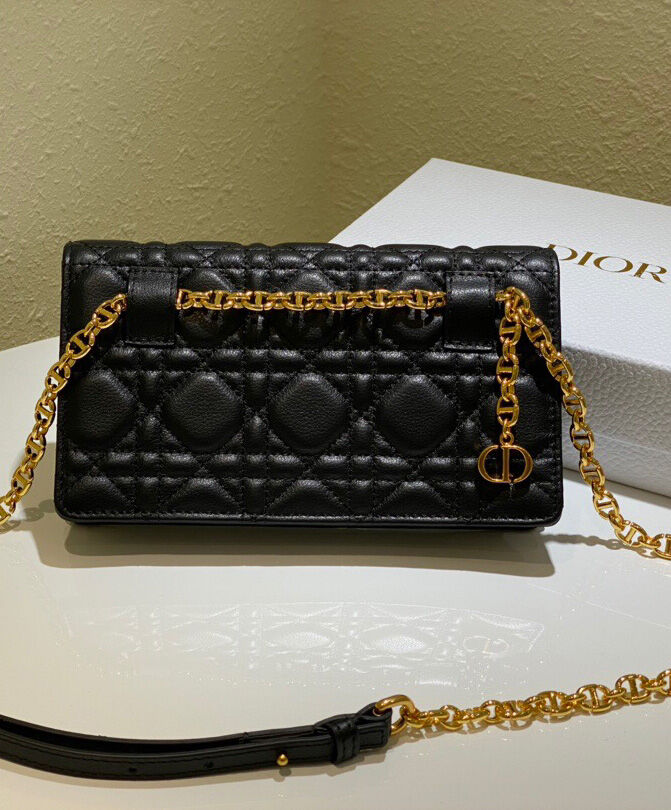 Christian Dior Caro Belt Pouch With Chain Bag Black